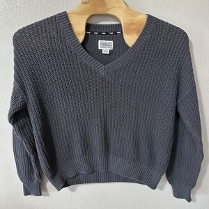 Victorias Secret PINK Forenza Cable Knit V-Neck Pullover Sweater Gray Size Large